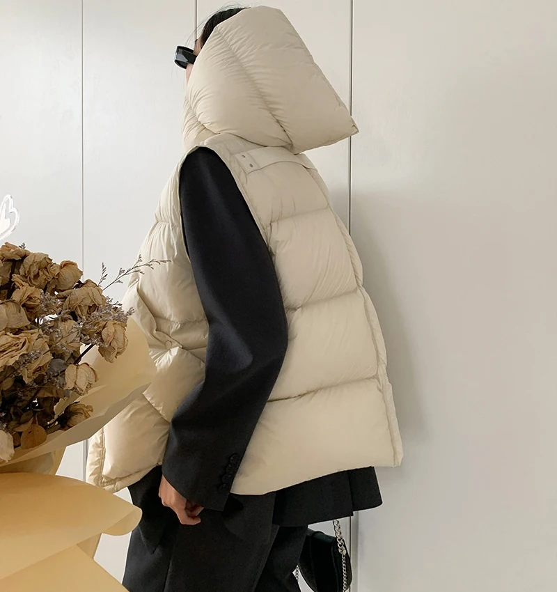 الراقية 90 بطة بيضاء أسفل مقنعين أسفل سترة المرأة 2025 الخريف والشتاء موضة جيب كبير