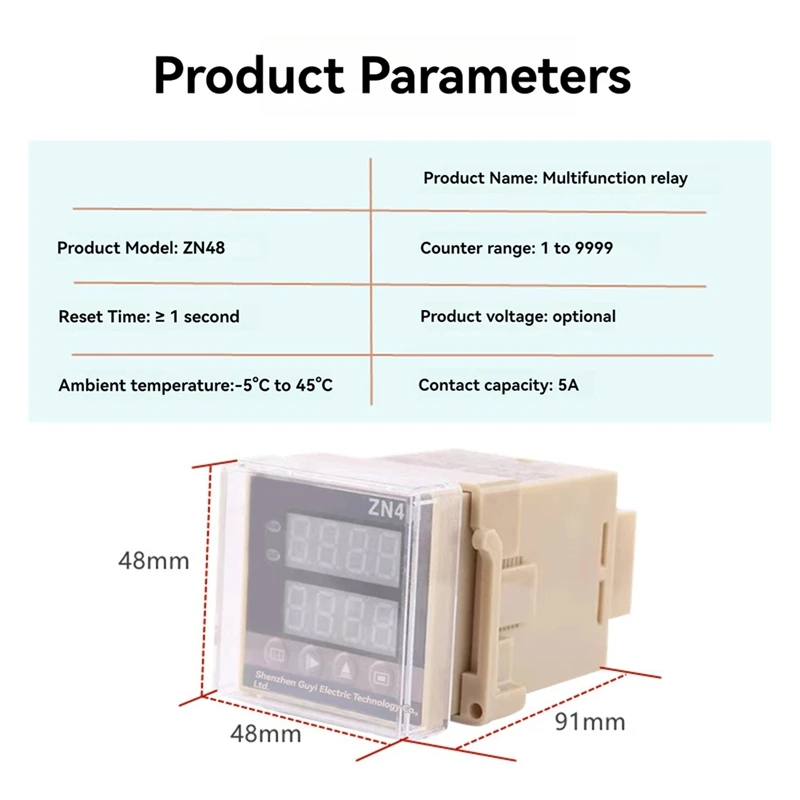 ZN48 시리즈 디지털 시간 릴레이 카운터 220VAC 380VAC 24VDC 다기능 시간 카운터 회전 카운터 A