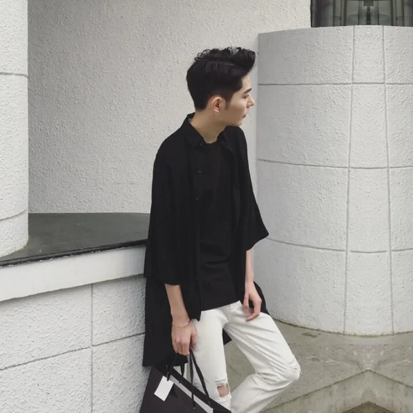 Spring New Brand Black Men's Long Shirts Hot 2025 Hair Stylist Fashion Clothes Tide Shirt Men Irregular Personality Coat Tops