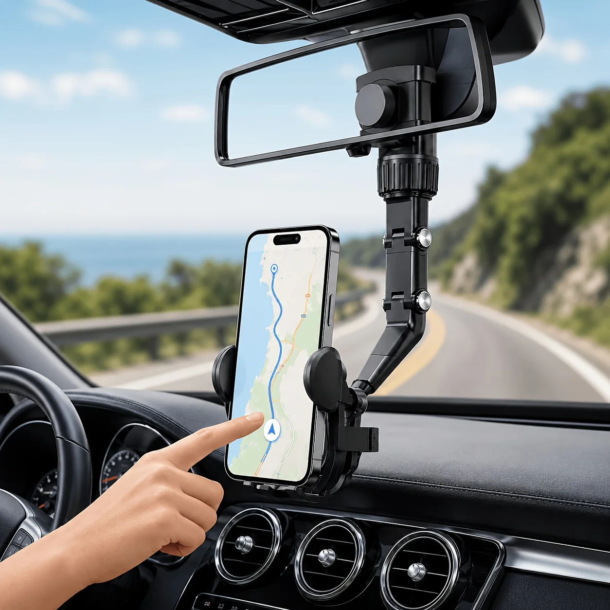 2-in-1-Autotelefonhalter, 360° drehbarer und verstellbarer Freisprechständer, höhenstabilisierter Autotelefonhalter mit sicherem Halt, robustes Kunststoffmaterial, stabile Autohalterung für GPS-Navigation, langlebiger – Detail 5