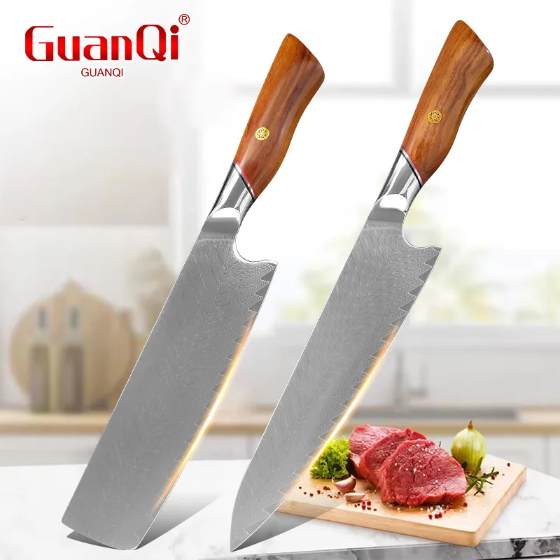 

Damascus Knife Kitchen Butcher Cleaver for Meat Fruit Slicing Chef Knife Ergonomic Wood Handle Kitchen Knives Utility Knife