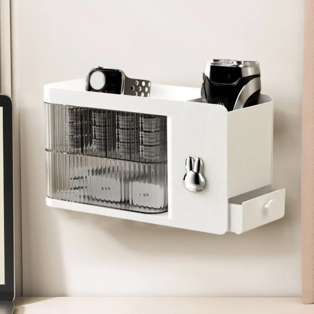 

Wall-Mounted Data Cable Storage Box Large Capacity Dustproof Cosmetic Storage Box with Compartments Rotatable Desktop Shelves