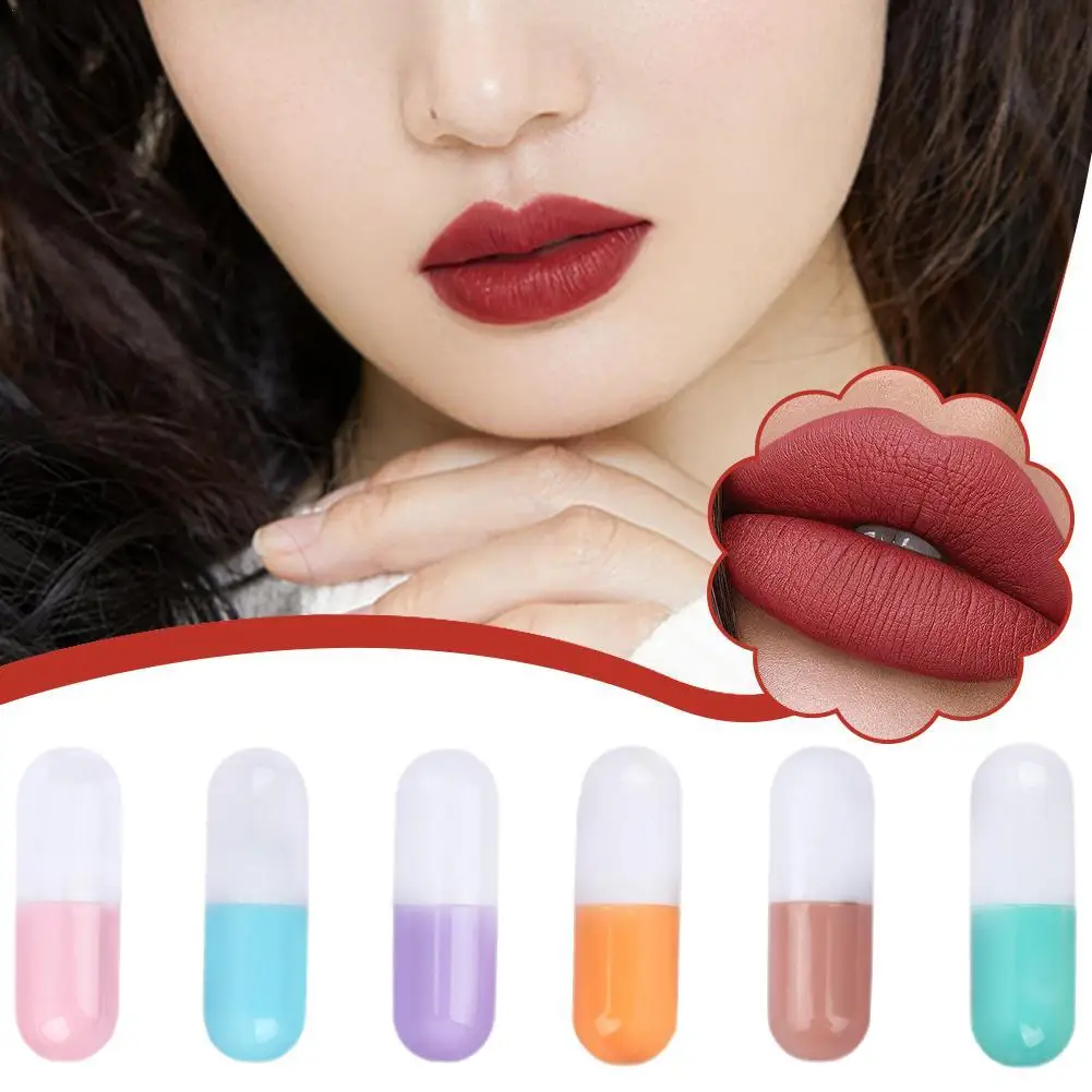 

6 Colorful Capsule Lipstick Pills, Including Waterproof And Long-Lasting Lip Gloss, Sparkling Glitter Lipstick