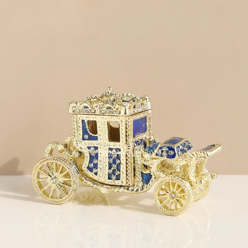British Style Living Room Decoration Enamel Jewelry Box Alloy Ring Box European Light Luxury Carriage Birthday Gift Ornament