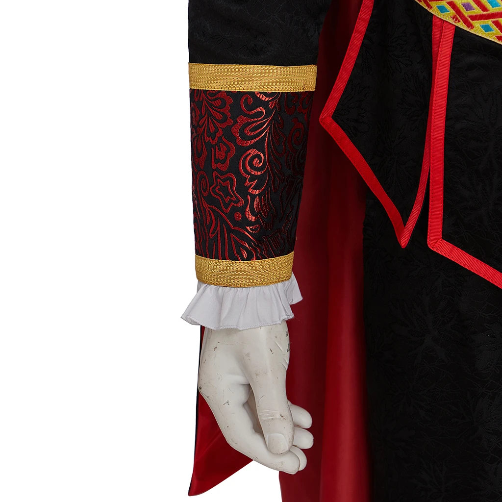 فيلم دراكولا تأثيري مصاص دماء زي الرجال القرون الوسطى السراويل عباءة هالوين مصاص دماء الزي التاريخي الأسود القوطية البدلة