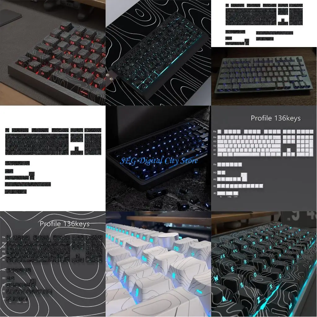 

U75B 136PCS Backlight Keycaps with Line Engravings Side Engraves Keycap Set Mechanical