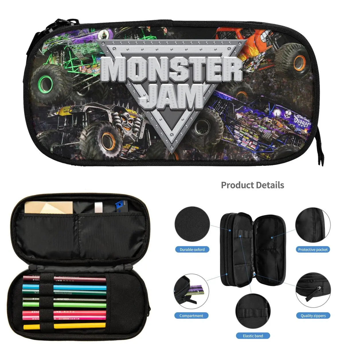 

Классические пеналы с узором Monster Jam для школьников, школьная коробка для ручек, сумка-карандаш большой емкости, канцелярские принадлежности