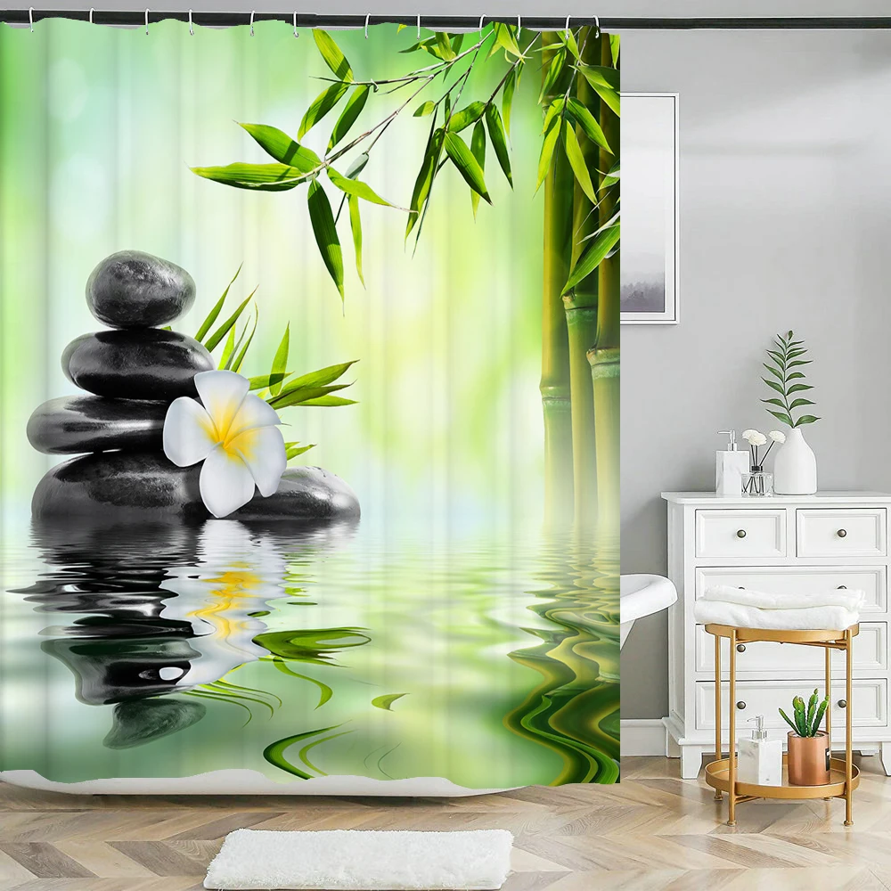 Green Plant Bamboo Shower Curtain Bathroom Bath Curtain Waterproof polyester 3D Printed Trees 180*200cm Bath Screen With Hooks