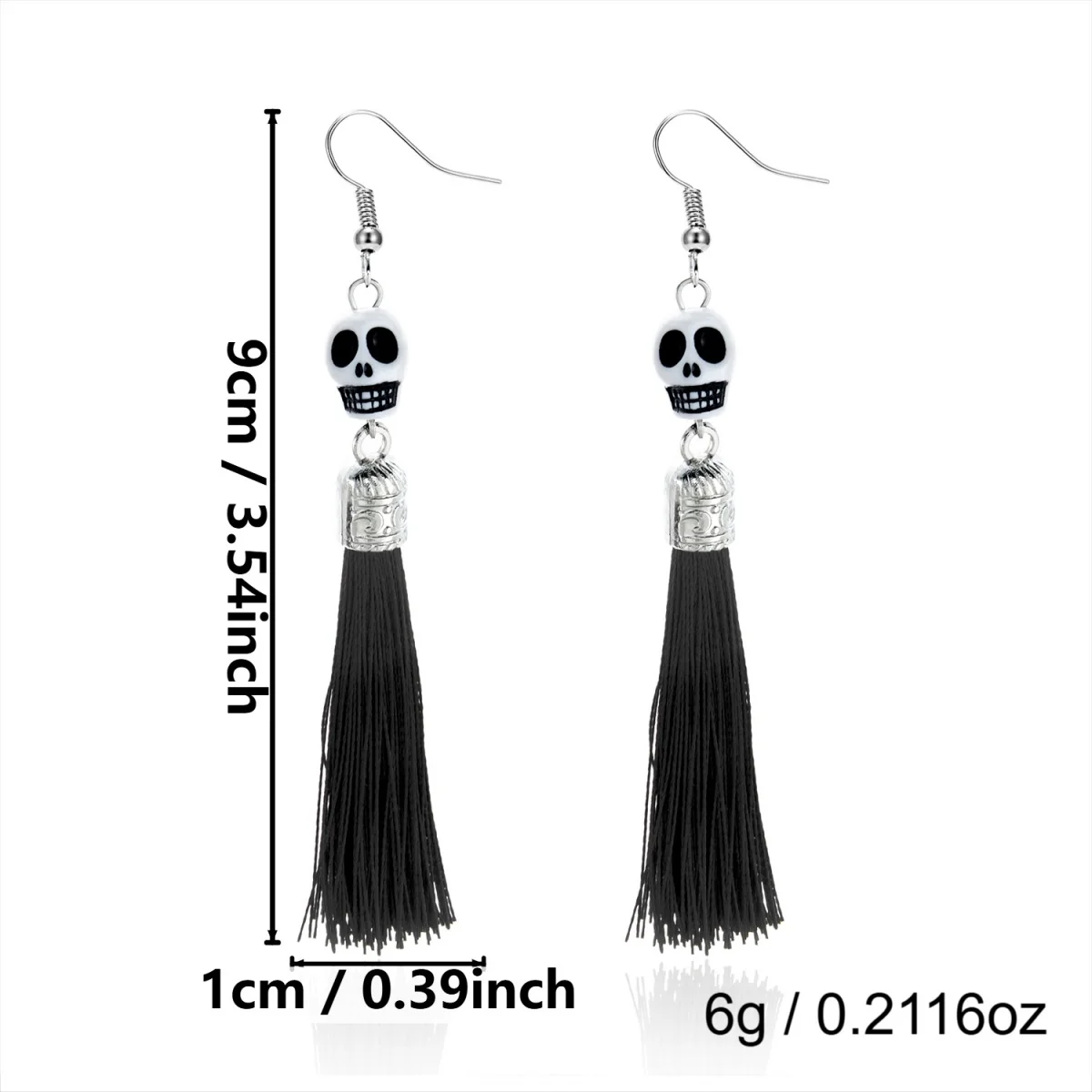 Schwarz-weiße Ohrringe mit grinsendem Totenkopf und Quasten für Damen, Gothic-Punk, dunkler Stil, Skelett-Karnevals-Ohrringe, Halloween-Schmuck – Detail 31