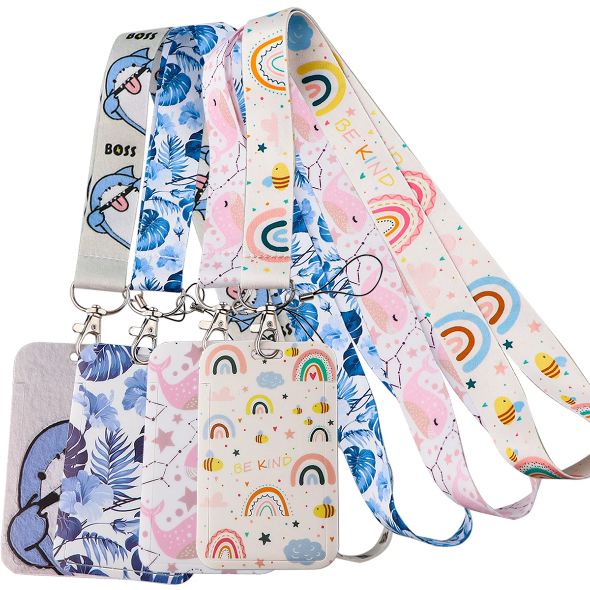 Rainbow Animal Leaves Lanyards Card Neck Strap Lanyards ID Badge Holder Keychain Key Holder Hang Rope Keyrings Accessories Gifts