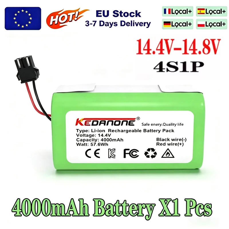 Batteria di ricambio da 14,4 V e 4000 mAh per Conga Excellent 990 1090 1790 1990 Deebot N79S N79 DN622 Robovac 11 Tesvor X500