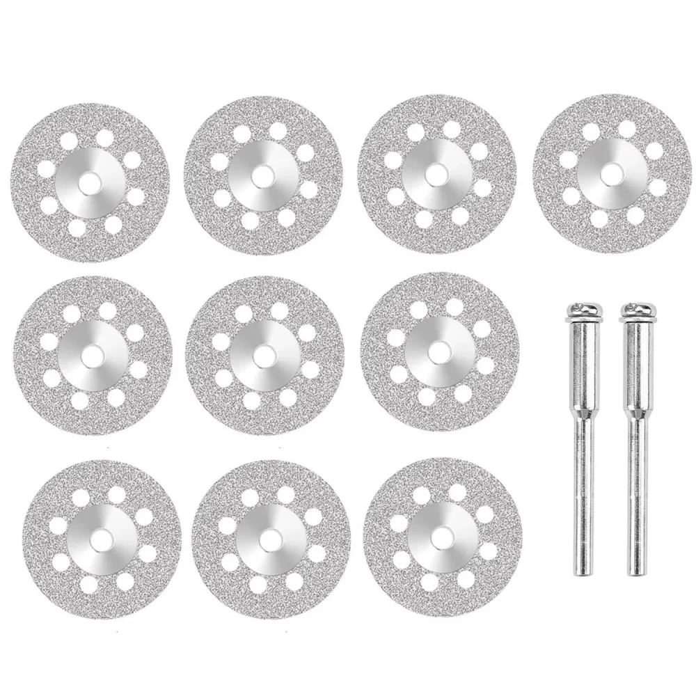 

10Pcs 22mm Diamond Cutting Discs Set with 2Pcs Mandrel, 0.4mm Thin Cut Off Wheels for Rotary Tool, Jade, Stone, Metal Cutting