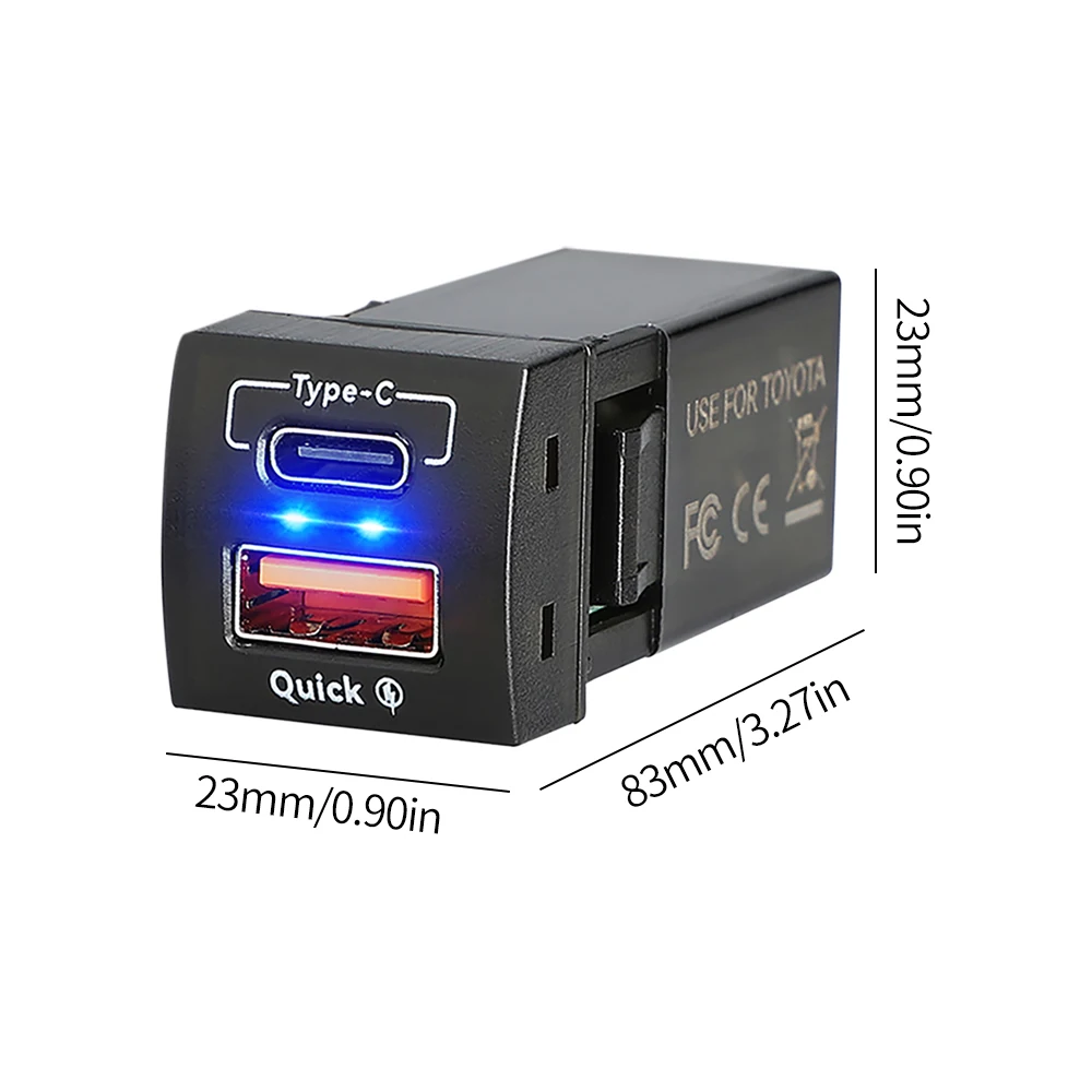 QC3.0 Type-C USB PD 12V Mobile Phone Accessories Power Socket Quick Charge For Toyota purpose New 48W Fast Charger Voltmeter