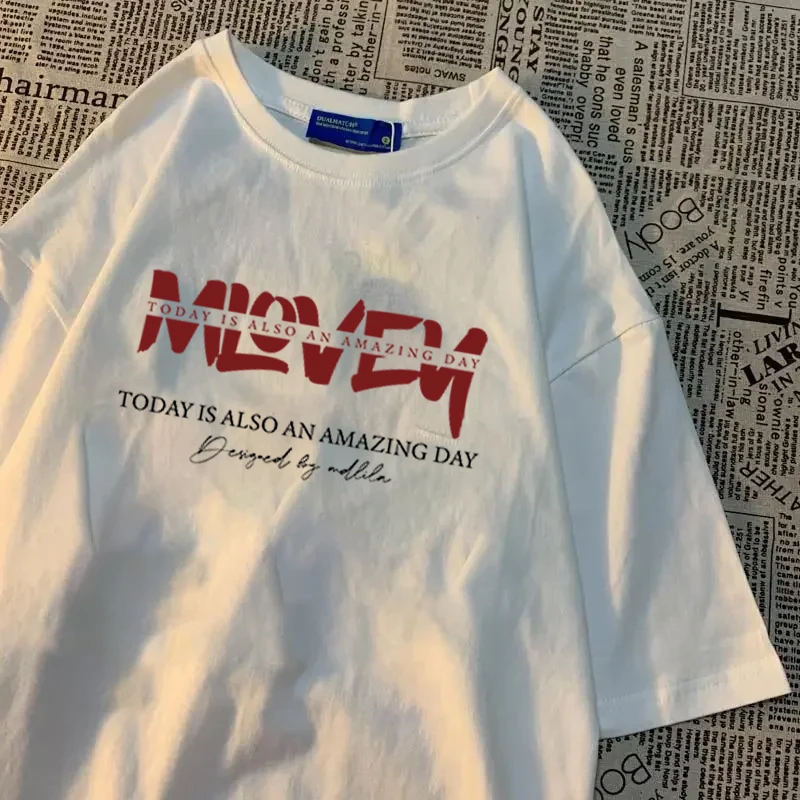 

100% хлопок, американская винтажная футболка с буквенным графическим принтом, комплект унисекс для пар, летнее новое поступление, модные футболки большого размера с круглым вырезом