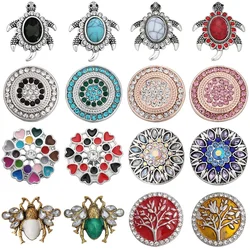 5pcs/lot Snap Button Jewelry Mixed Crystal Rhinestone Flower Turtle Tree 18mm Metal Snap Buttons Fit Snap Bracelet Necklace