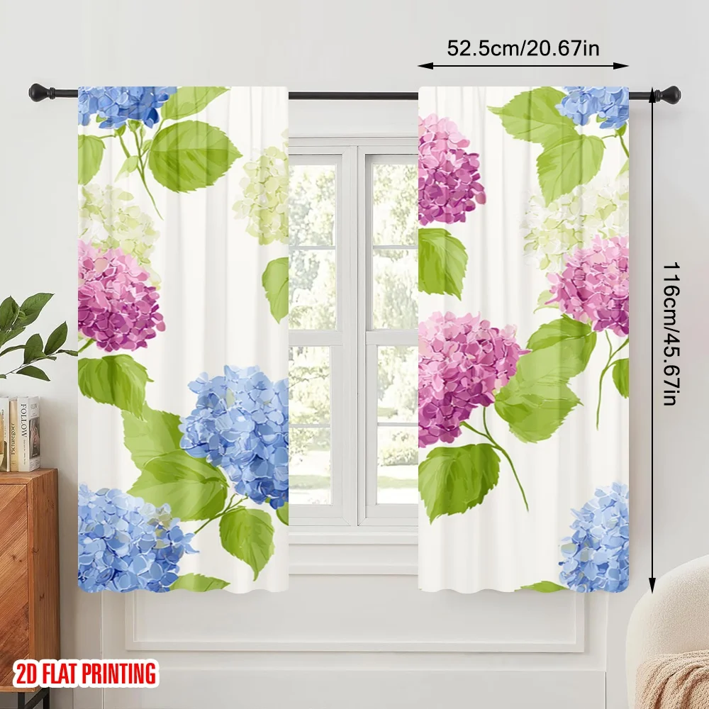 2pcs,2D plane printing Curtains Digital Printed Hydrangea Blossom Ballet Versatile 100% Polyester (without rod) Decorations