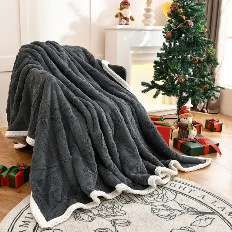 Thickened taffle double blanket office lunch break blanket sofa blanket warm all seasons christmas gift
