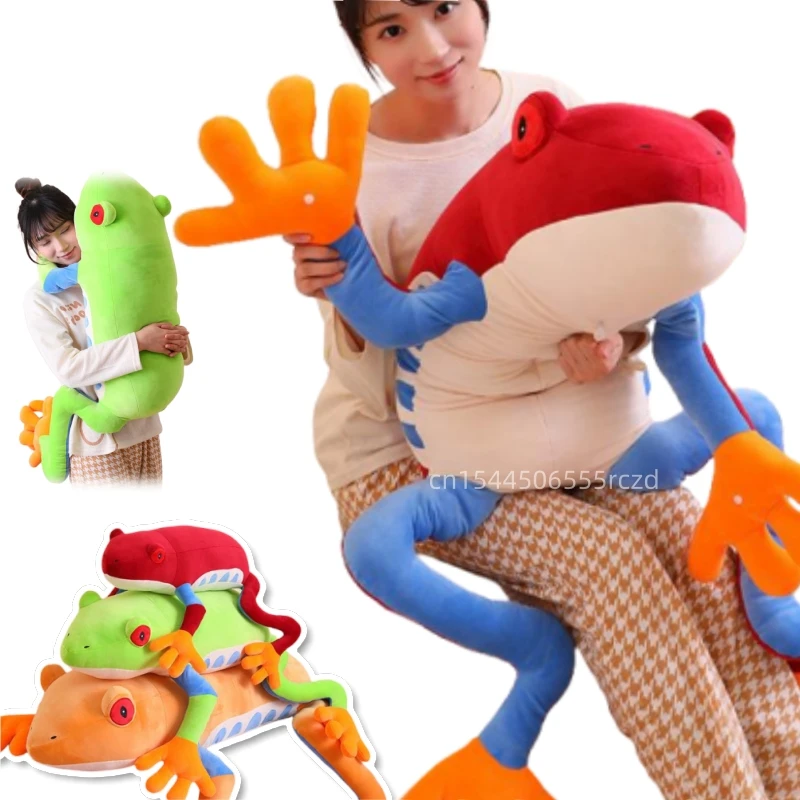 창조적인 실물 같은 다채로운 개구리 봉제 인형 베개, 긴 다리 큰 개구리 파충류 봉제 장난감, 따뜻하고 부드러운 안아주는 선물, 75cm