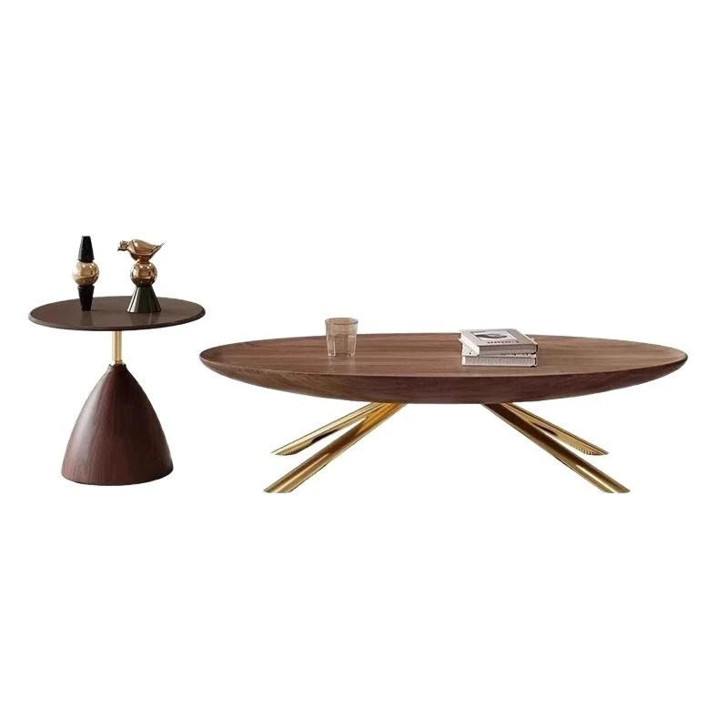 

Retro walnut coffee table combination light luxury modern simple small apartment living room home Internet celebrity oval tea