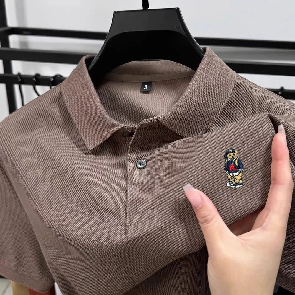 

100% pure cotton luxury brand men's short sleeve polo shirt summer fashion hot item teddy bear boutique embroidery golf T-shirt