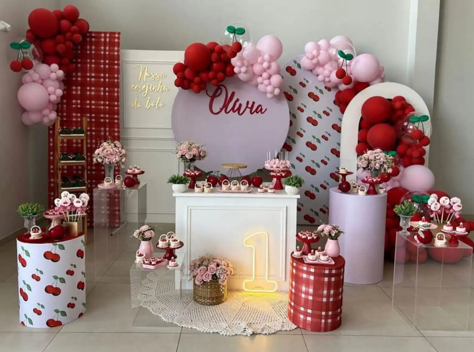 Mehofond Custom 2 ด้านเชอร์รี่สีแดงArch Berry First Kids Birthday Party Baby ShowerครอบคลุมChiara Arch Wall DecorฉากหลังPhoto