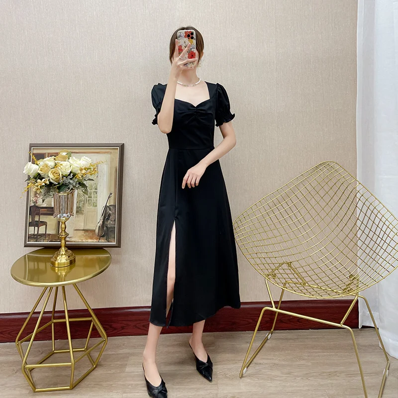 แยกชุดยาวหรูหราพัฟแขนสั้นสําหรับเสื้อผ้าสตรีงานแต่งงานเอวสูง Slim Evening Party สีแดงสบายๆใหม่