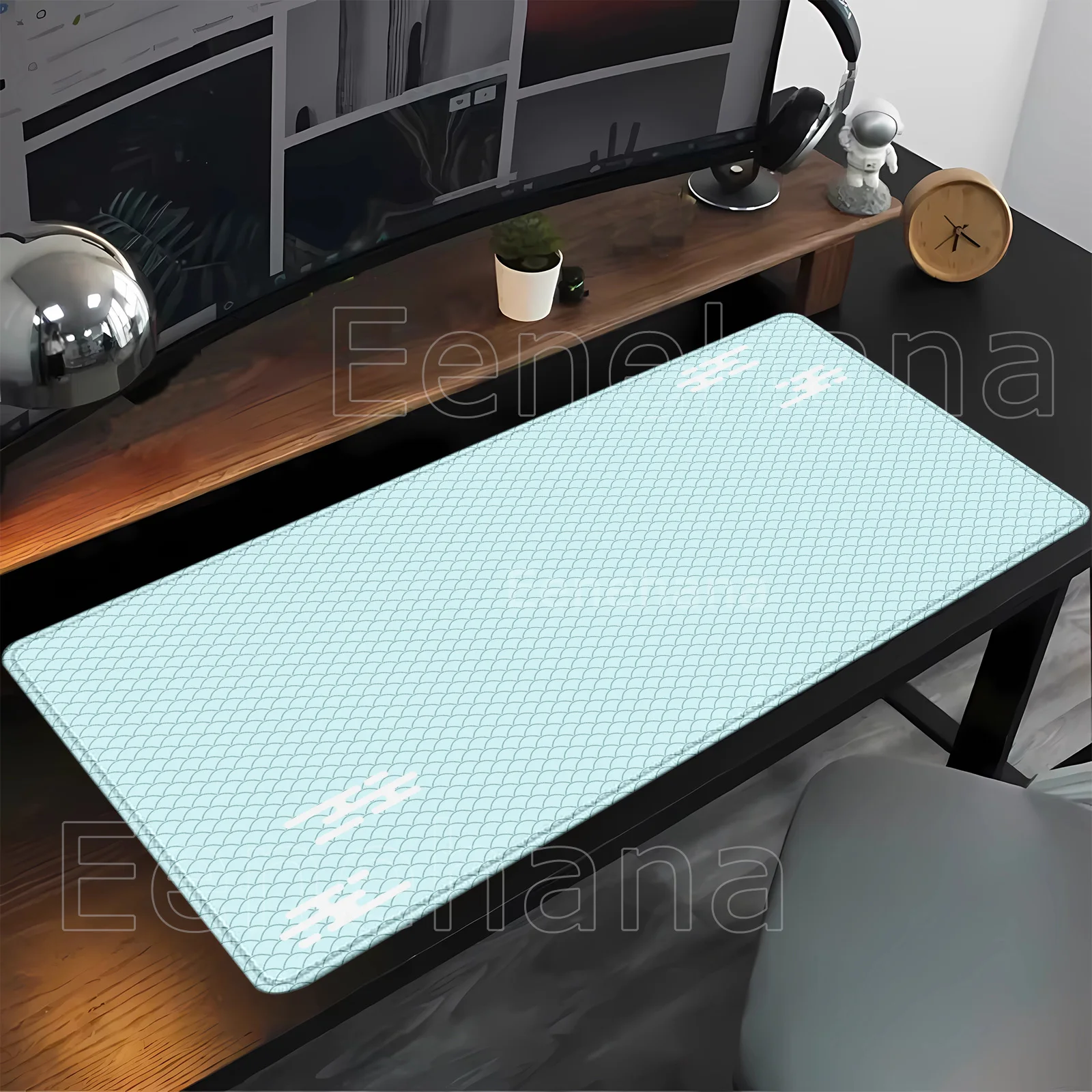 Anime Sea wave Art Keyboard Mousepad Minimalist Diamond Grid Extended Gaming Mouse Pad Light Gray Non-Slip Keyboard XXL Desk Mat