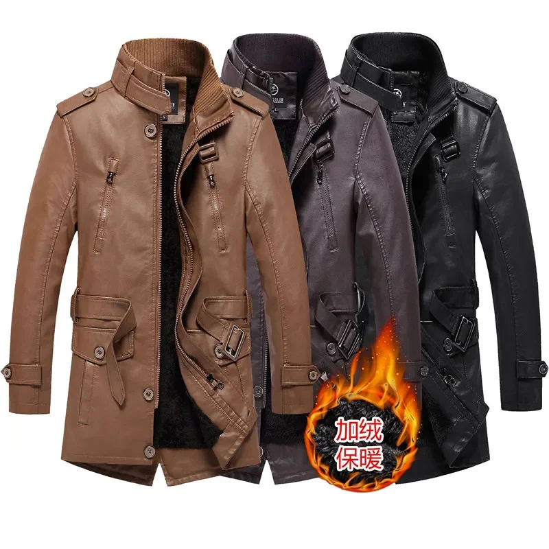 

Модная брендовая кожаная куртка с меховым воротником, мужская куртка, осенне-зимние мужские кожаные куртки плюс бархат