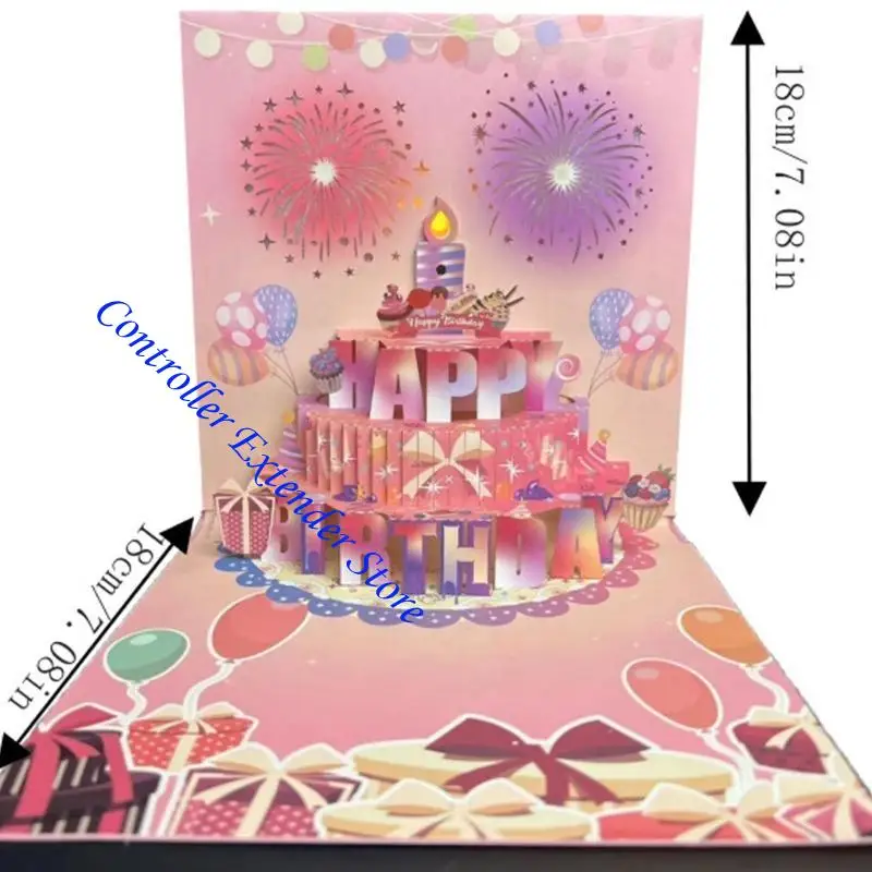 N84B Light and Sound Happy Birthday Card Tarjeta felicitación pastel con Luz Música