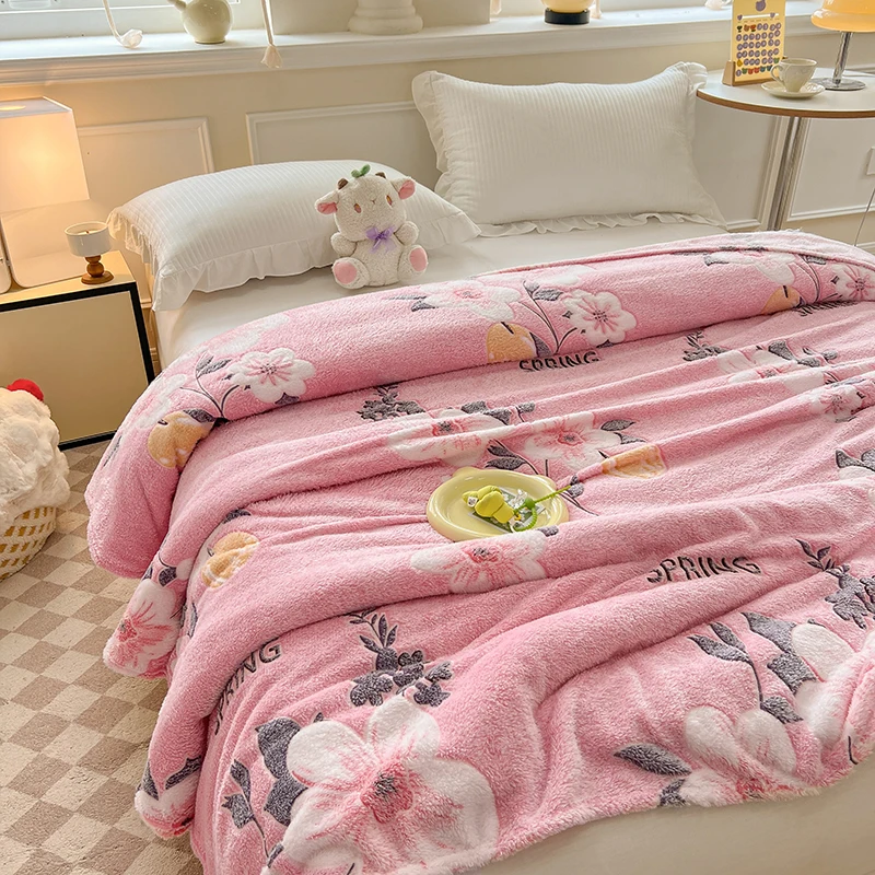 Milk fleece printed blanket office nap coral fleece autumn and winter warm blanket 150x200cm