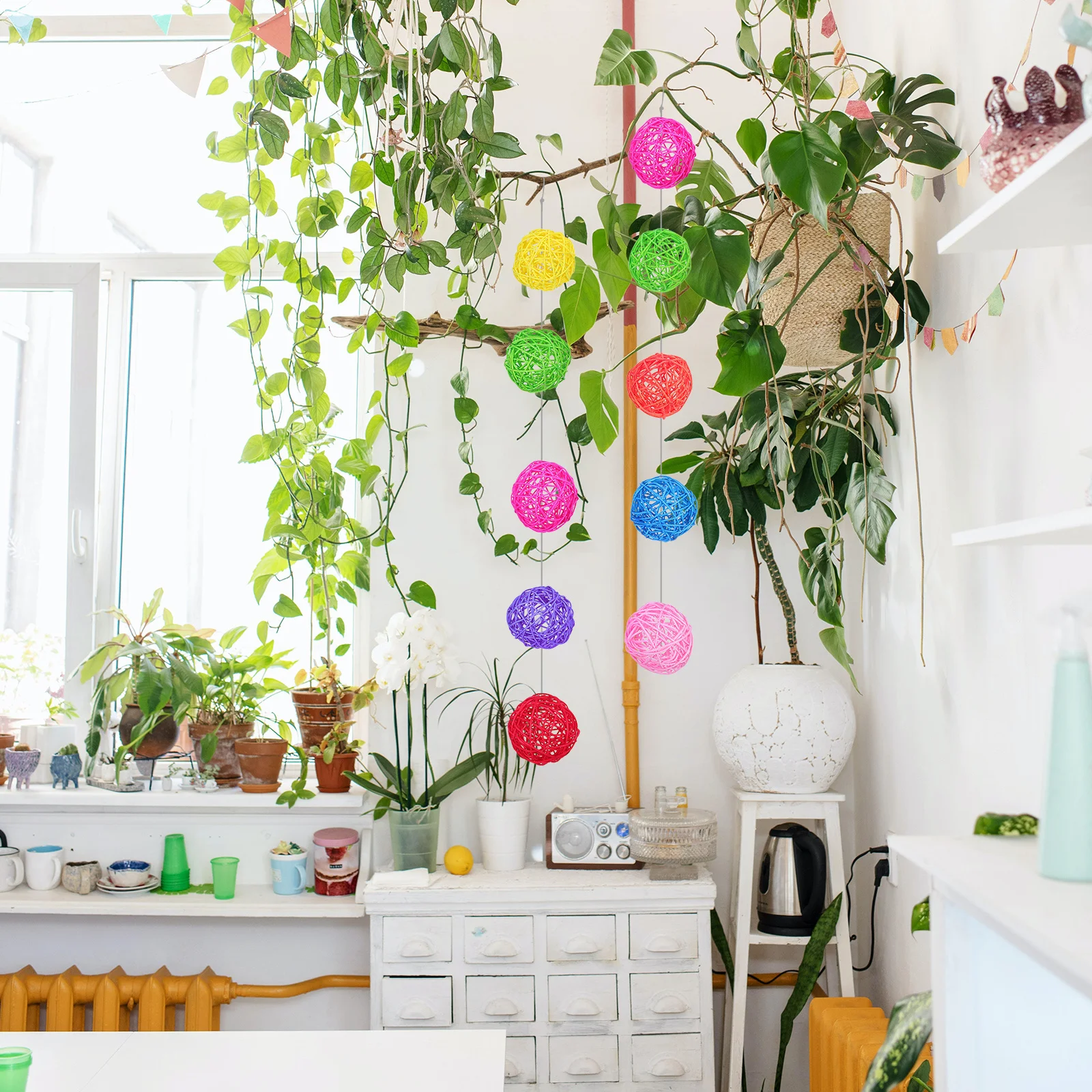 

9Pcs Colorful Rattan Balls Eco-Friendly Woven Decorative Pendant Home Bar Mall Wedding Adornment Rattan Balls Wedding Decoration