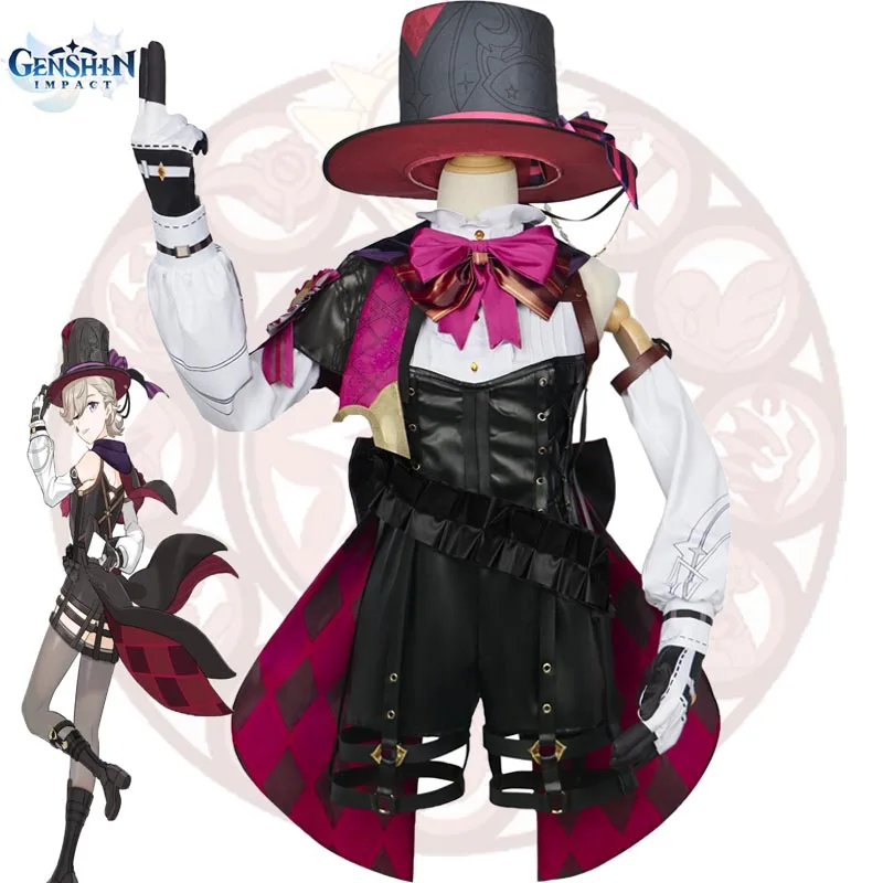 

Lyney Cosplay Costume Game Genshin Impact Magician Masquerade Hat Shawl Bow Tie Gloves Halloween Carnival Set Uniform Outfits