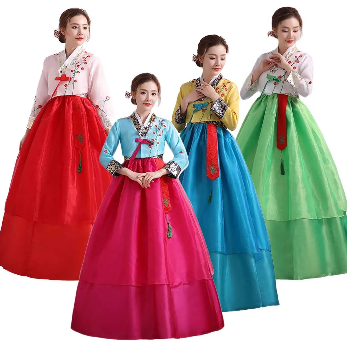 

Women's Traditional Korean Hanbok Dress Long Sleeve Top Flared Layered Skirt Traditional Costume for Festival Party