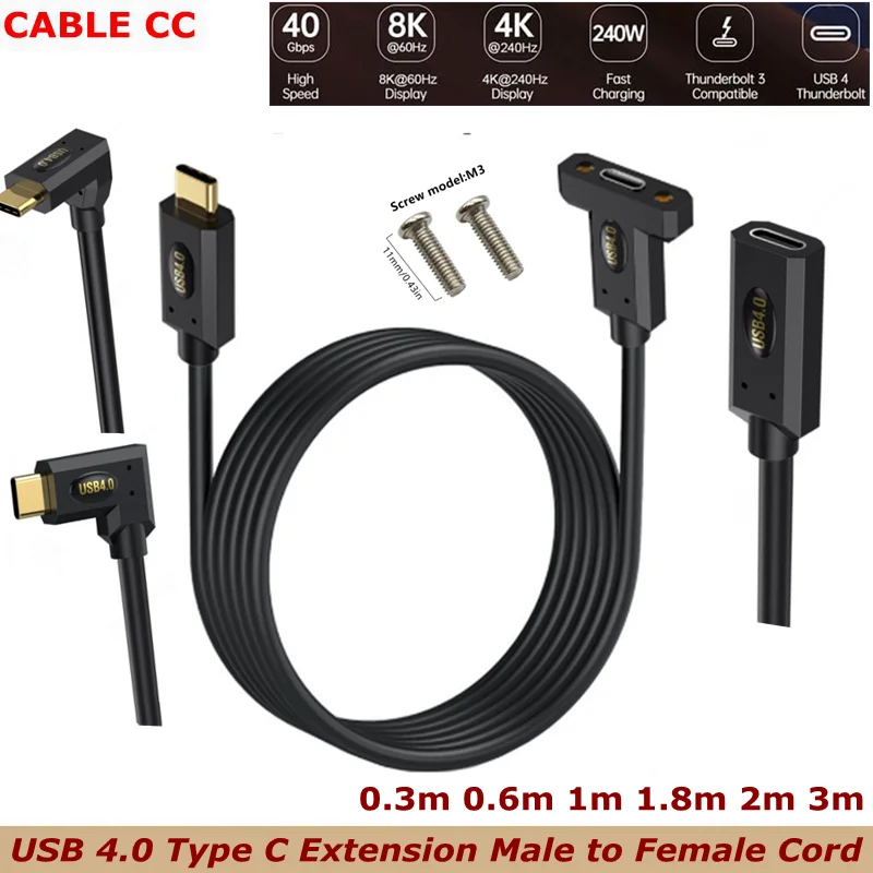UP Down Left Right USB 4.0 Type C Male to Female Extension Cable,40Gbps 240W 5A PD Charging, 8K@60Hz 4K@240Hz Video