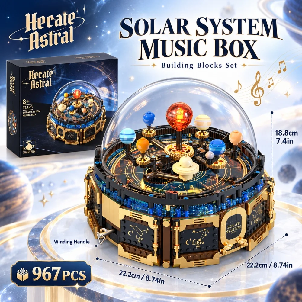 967pcs Solar System Music Box Blocks, Gear Rotation Space Exploration Model, Hands-on Science Educational, Creative Gift