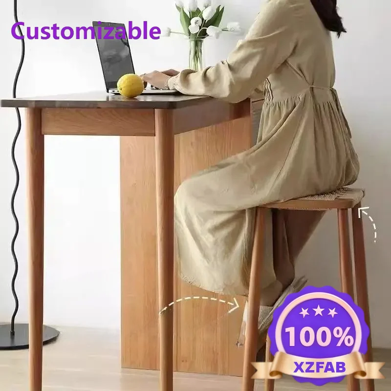 Factory Direct 2026 Solid wood rope bar counter square stool dressingstool home barstool creative highstool rattan bar chair