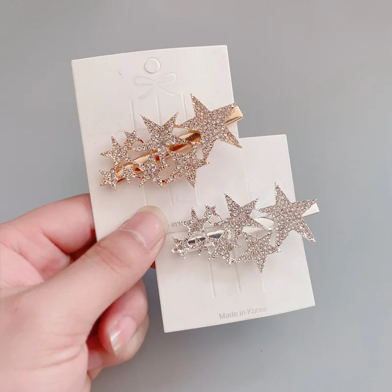 Women Shiny Stars Rhinestone Hairpins Crystal Hair Clips Barrette Slide Grips Bangs Clip Sweet Headwear Korean Hair Accessories