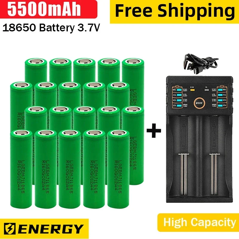 Brand 18650 Battery Free Shipping Bestselling 35E Li-ion 3.7V 5500MAH+Charger RechargeableBattery Suitable Screwdriver Battery