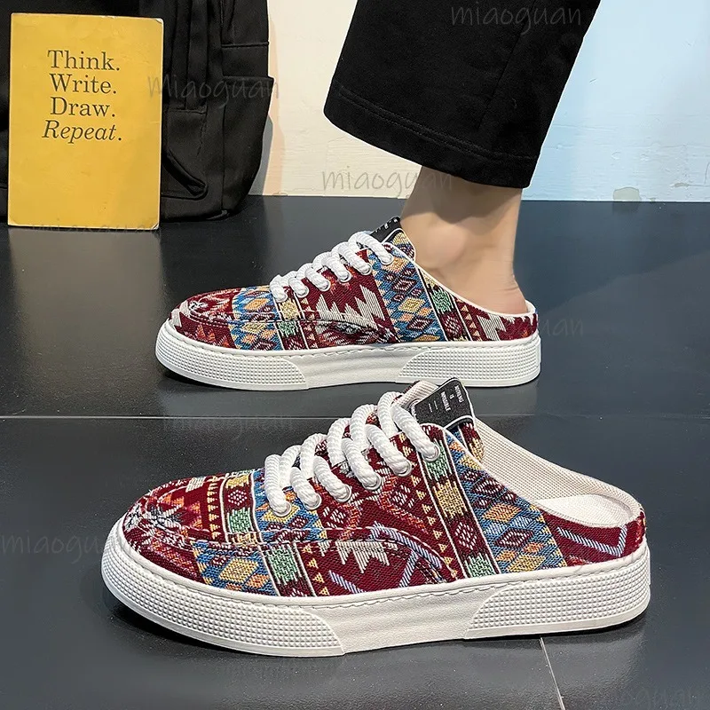 Fashion Men's Canvas Shoes Spring Summer Slip-on Casual Slippers Size 39-44 Comfortable Backless Mule Sneakers for Man Pantufa