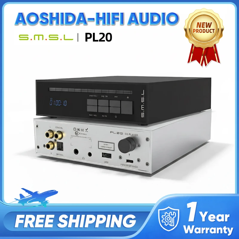 SMSL PL20 Hi-res Audio CD Player Portable CS43131*2 Support Optical Coaxial 32ohm 3.5 4.4mm Headphone Output With Remote Control