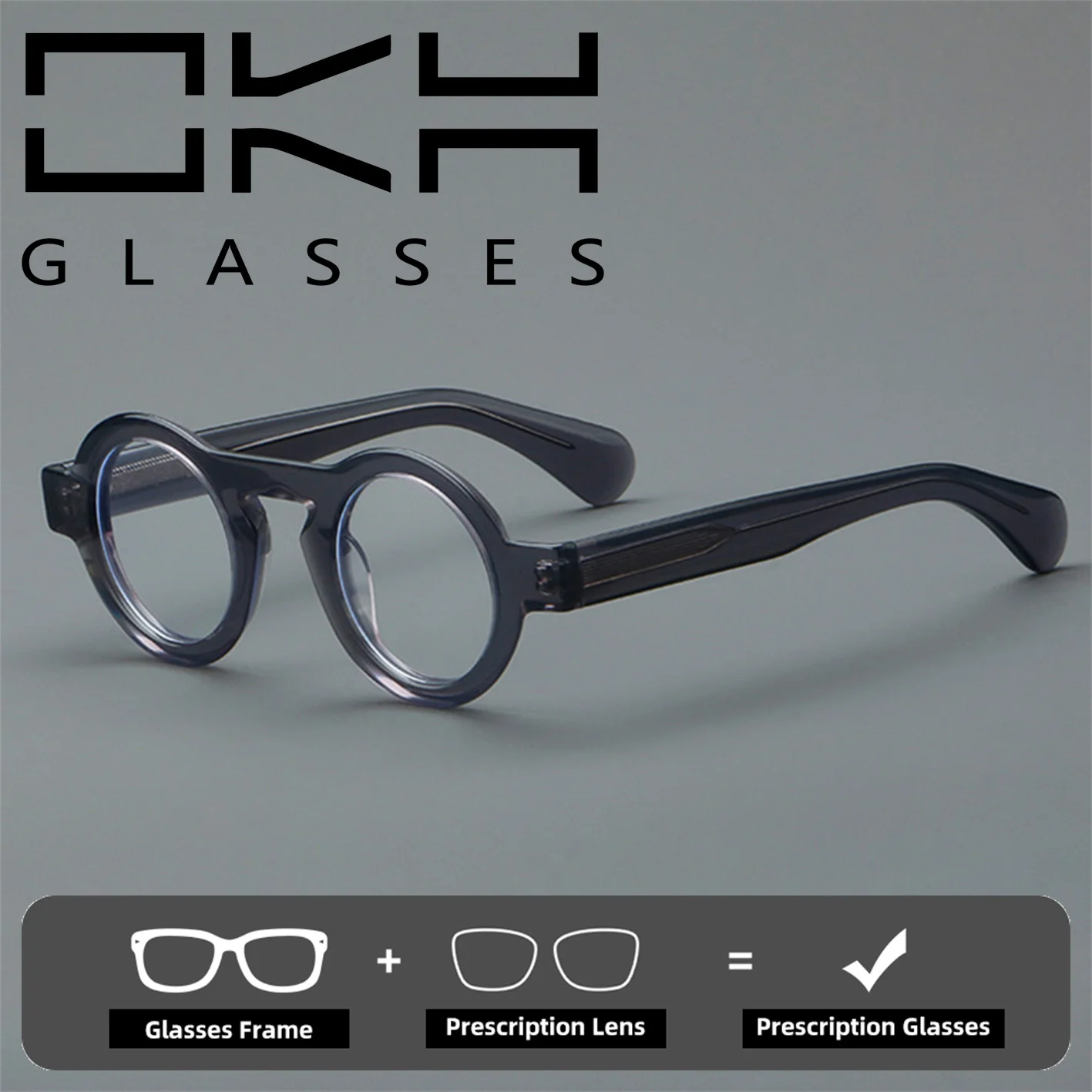 OKH Oversized Round Acetate Glasses Unisex Punk Frame, Thick Color‑block Prescription Spectacles for Men Women Casual Wear