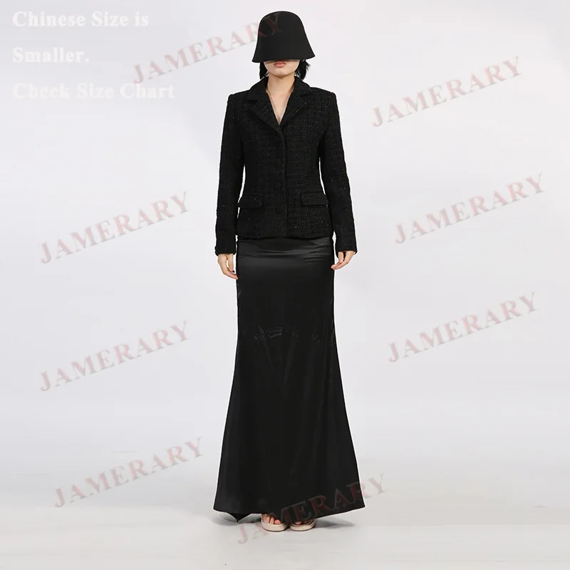 

Осенний комплект из двух предметов, женские твидовые куртки, пиджак, костюм, пальто, атласные длинные юбки «рыбий хвост», костюмы для офисных женщин, официальные наряды из 2 предметов