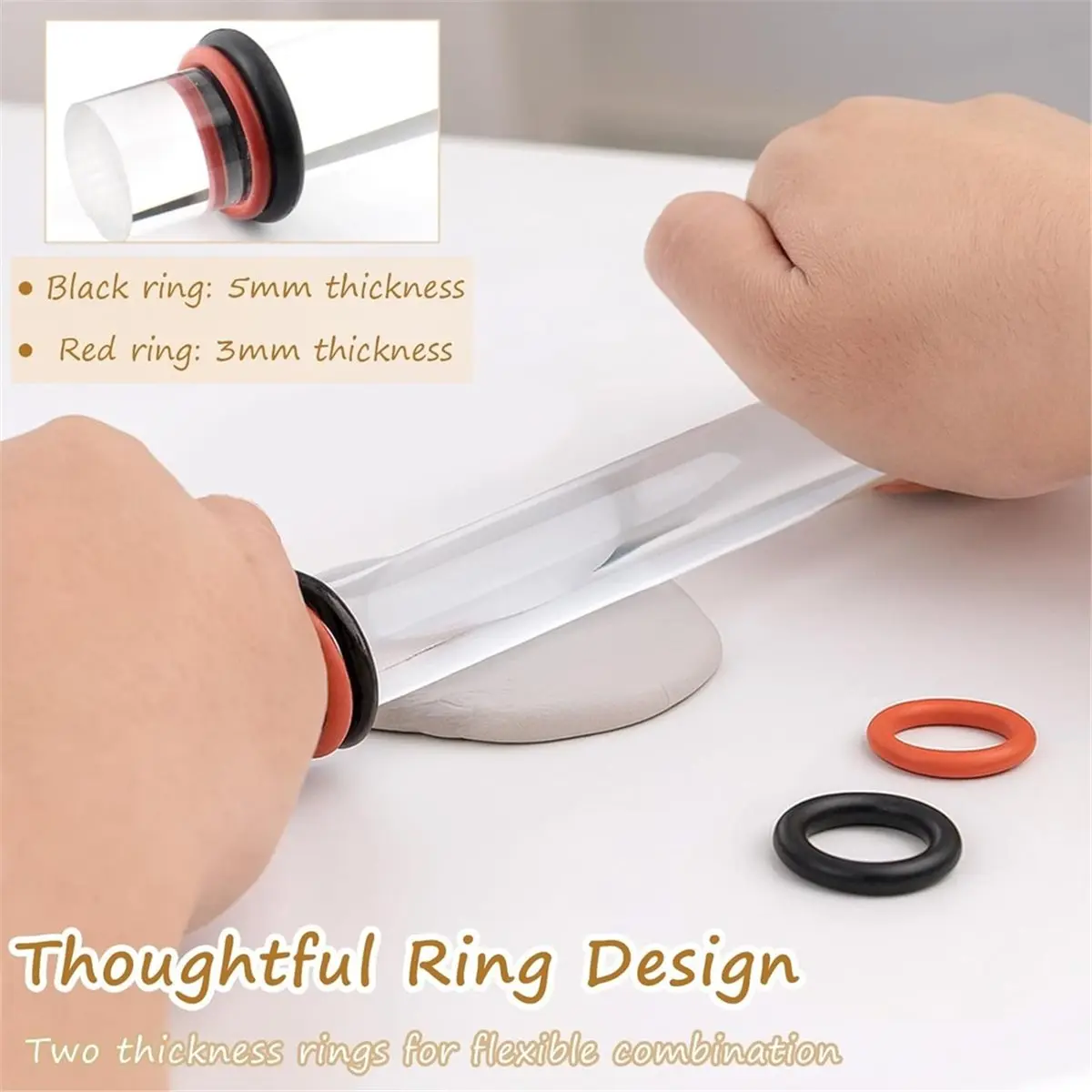 4-Piece Polymer Clay Acrylic Rolling Pin Set - Clear Slab Roller Tools with Thickness Rings for DIY