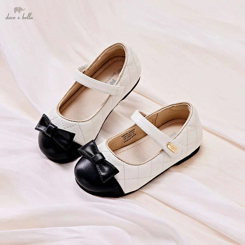 Dave Bella Baby Girl Shoes Beige Leather Flats Shoes For Girls Kids Little Children Cute Sweet Princess Shoes DB1250106