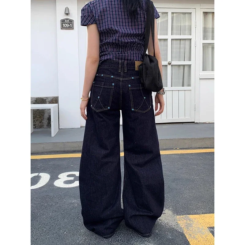 

Женские брюки с декоративным дизайном на пуговицах, винтажная осенняя уличная одежда 90-х годов, милые джинсовые брюки с высокой талией, женские свободные широкие джинсы