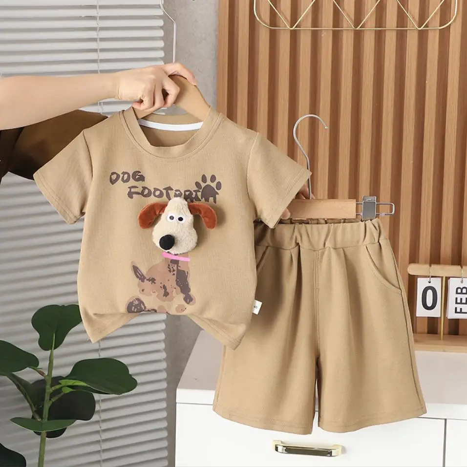 

Toddler Boys Summer Suits 6 To 12 Months Kids Cartoon Dog Short Sleeve T-shirts Tops+Shorts Casual Tracksuits Children Clothing