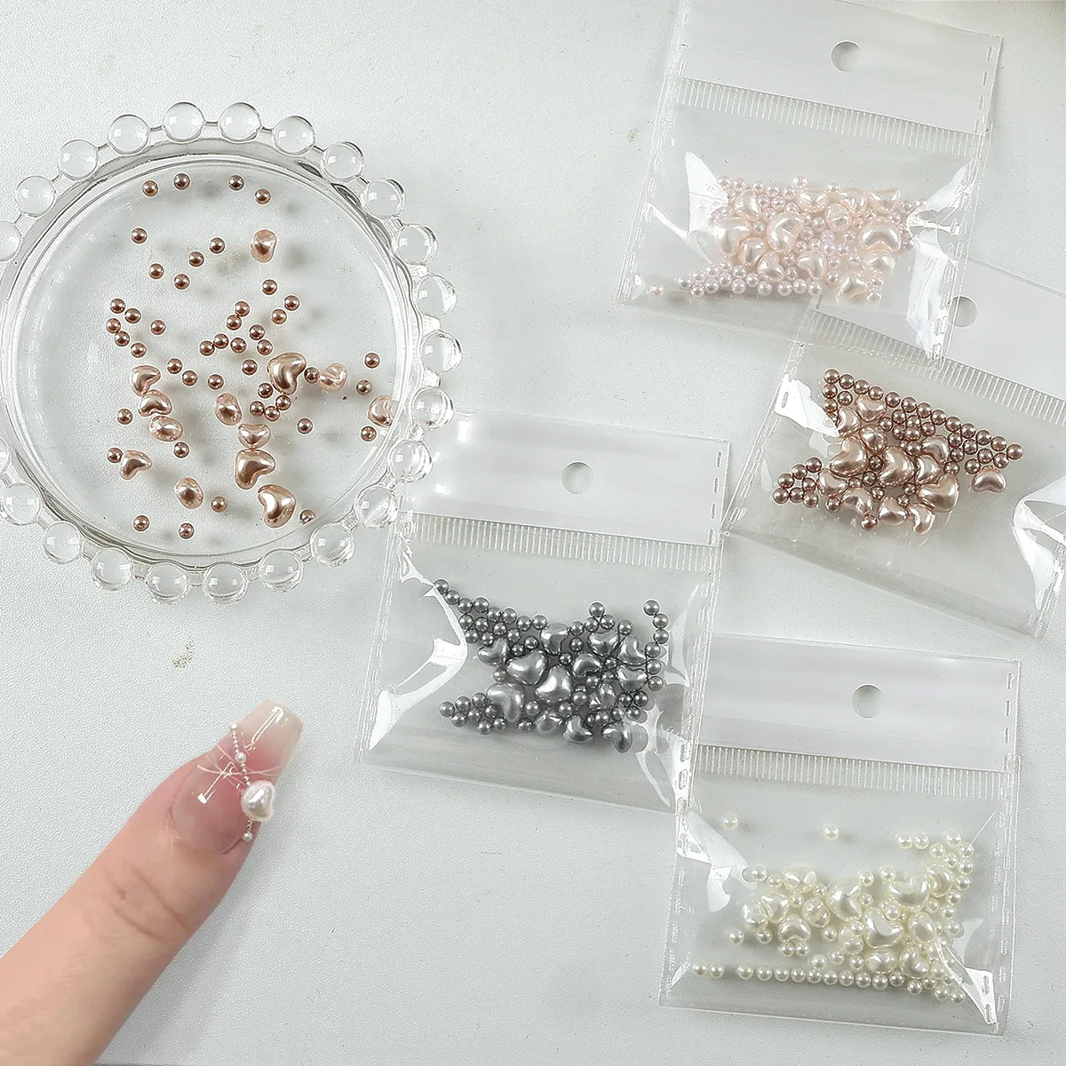 1 paquete de accesorios de colgantes de corazón de amor para decoración de uñas 3D nacarados, piezas de cuentas de perlas para decoración de uñas, Material de suministros de manicura