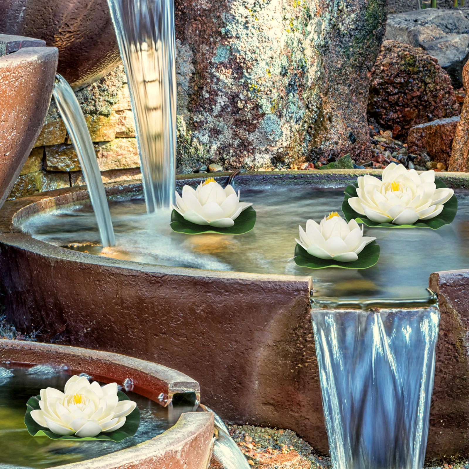 6個入り ホワイト 人工睡蓮 浮遊池の花飾り フェイク蓮の葉 水槽 プール 庭 室内 屋外用