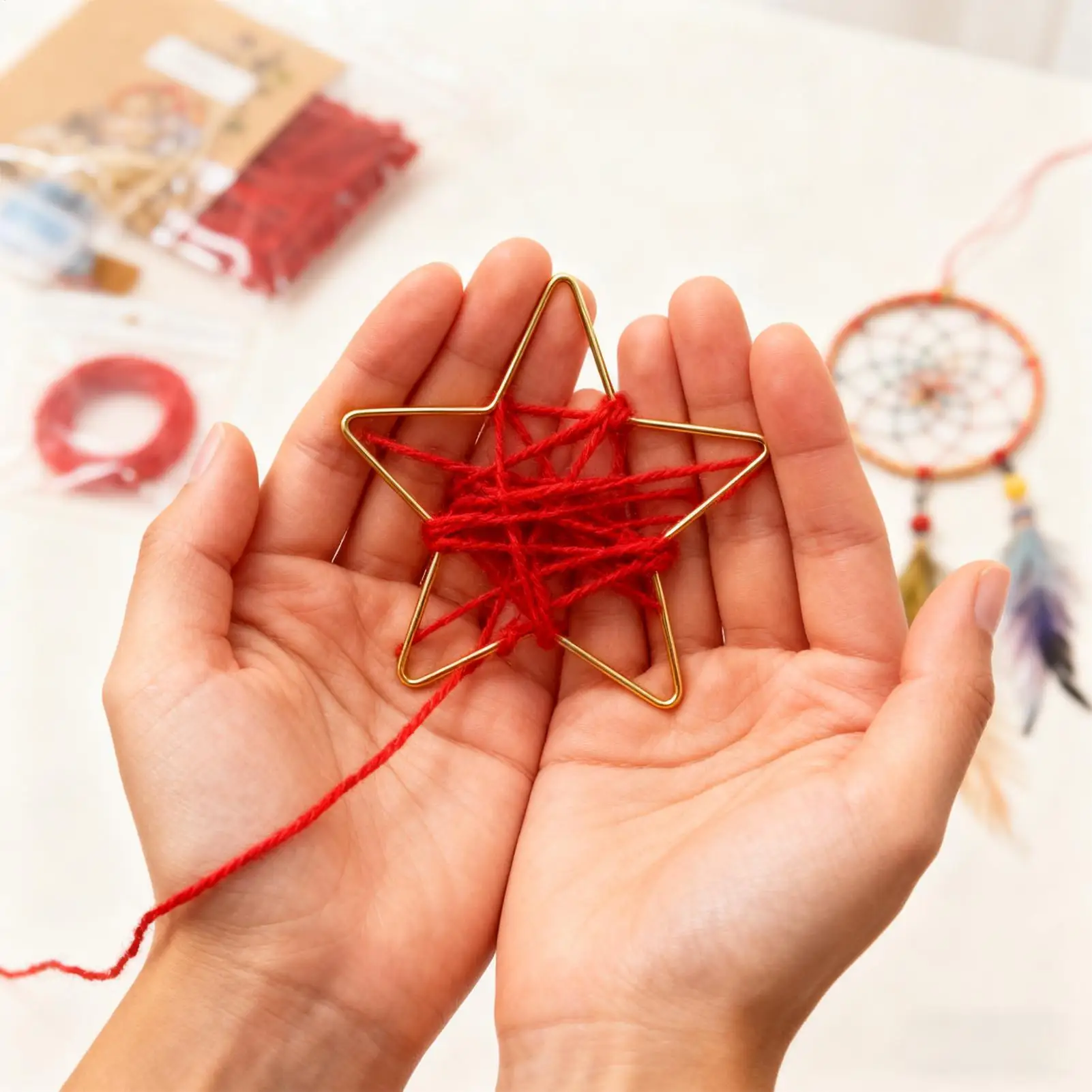 Macrame Rings 4 Pieces Gold Moon Heart Pendants Christmas Dream Catcher Pentagram Metal Circles For Holiday Home Art Project