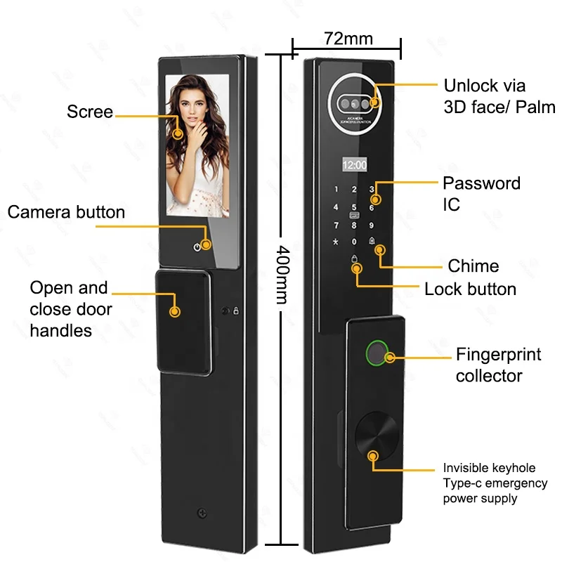 Kunci Kartu Pengenalan Wajah 3D Zigbee Palm Vein Elektronik Sidik Jari Otomatis Kunci Pintu Pintar Wifi untuk Rumah Hotel Apartemen
